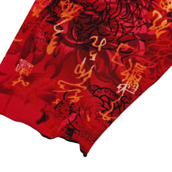 Chico's Travelers Asian Inspired Top Size Large / 2 Red Asymmetrical Hem Stretch - Picture 4 of 6